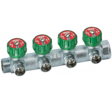 Коллектор регулирующий 1" (ВР-НР) с 4 отв. 3/4"EU с вставкой под плоское уплотнение