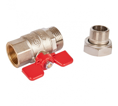Кран шаровой полнопроходной STOUT с американкой , ВР/НР, ручка бабочка 3/4 (EPDM)