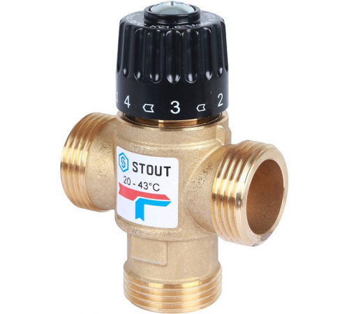 Термостатический смесительный клапан для систем отопления и ГВС STOUT G 1” M, 20-43°С KV 1,6 м3/ч