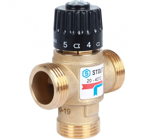 Термостатический смесительный клапан для систем отопления и ГВС STOUT G 1” M, 20-43°С KV 1,6 м3/ч