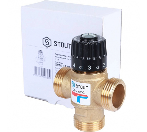 Термостатический смесительный клапан для систем отопления и ГВС STOUT G 1” M, 20-43°С KV 1,6 м3/ч