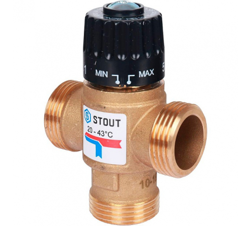 Термостатический смесительный клапан для систем отопления и ГВС STOUT G 1” M, 20-43°С KV 2,5 м3/ч