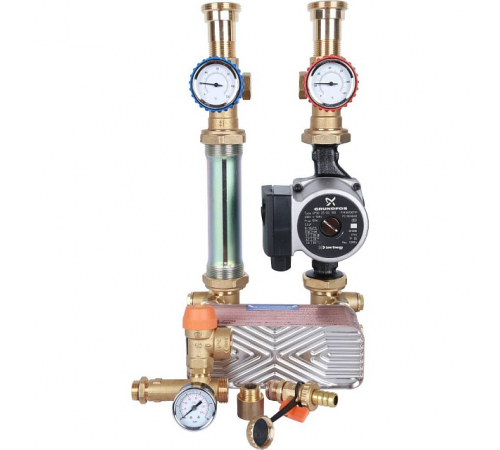 Насосная группа STOUT SDG-0038 с теплообменником 34 пластины,с насосом Grundfos UPSO 25-65 в теплоизоляции