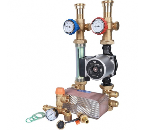 Насосная группа STOUT SDG-0038 с теплообменником 34 пластины,с насосом Grundfos UPSO 25-65 в теплоизоляции