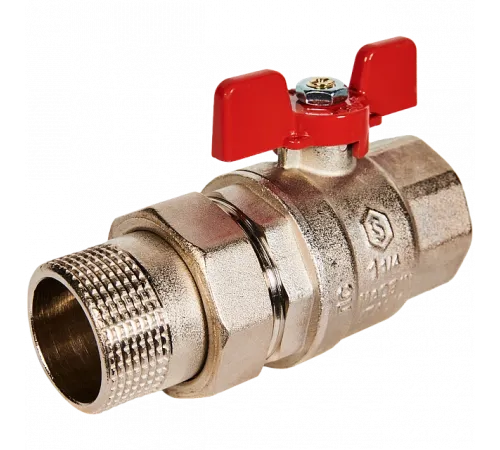 Кран шаровой полнопроходной с американкой STOUT ВР/НР ручка бабочка 1 1/4 (EPDM)