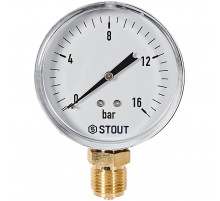 Манометр радиальный STOUT корпус Dn 80 мм 1/2 , 0...16 бар, кл.2.5