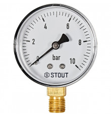 Манометр радиальный STOUT корпус Dn 63 мм 1/4 , 0...10 бар, кл.2.5