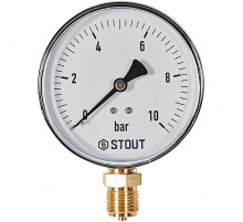 Манометр радиальный STOUT корпус Dn 100 мм 1/2 , 0...10 бар, кл.2.5