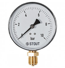 Манометр радиальный STOUT корпус Dn 100 мм 1/2 , 0...10 бар, кл.2.5