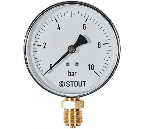 Манометр радиальный STOUT корпус Dn 100 мм 1/2 , 0...10 бар, кл.2.5