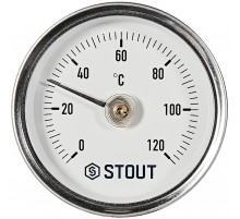 Термометр биметаллический накладной с пружиной STOUT корпус Dn 63 мм, 0...120°С, 1 -2
