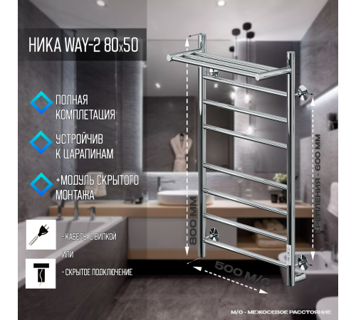 Полотенцесушитель Электрич.кабельный Ника ВЭЙ-2 80/50 с полкой U