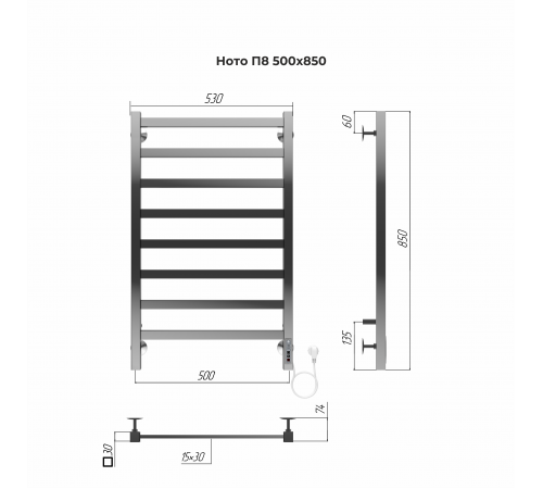 Полотенцесушитель TERMINUS Эконом Ното П8 500х800 NEW