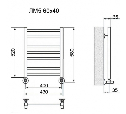 Полотенцесушитель Ника ЛМ-5 60/40 с вентилями (комплект люкс)*