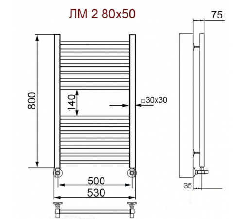 Полотенцесушитель Ника ЛМ-2 80/50 RAL9016 белый матовый с вентилями (комплект люкс)*